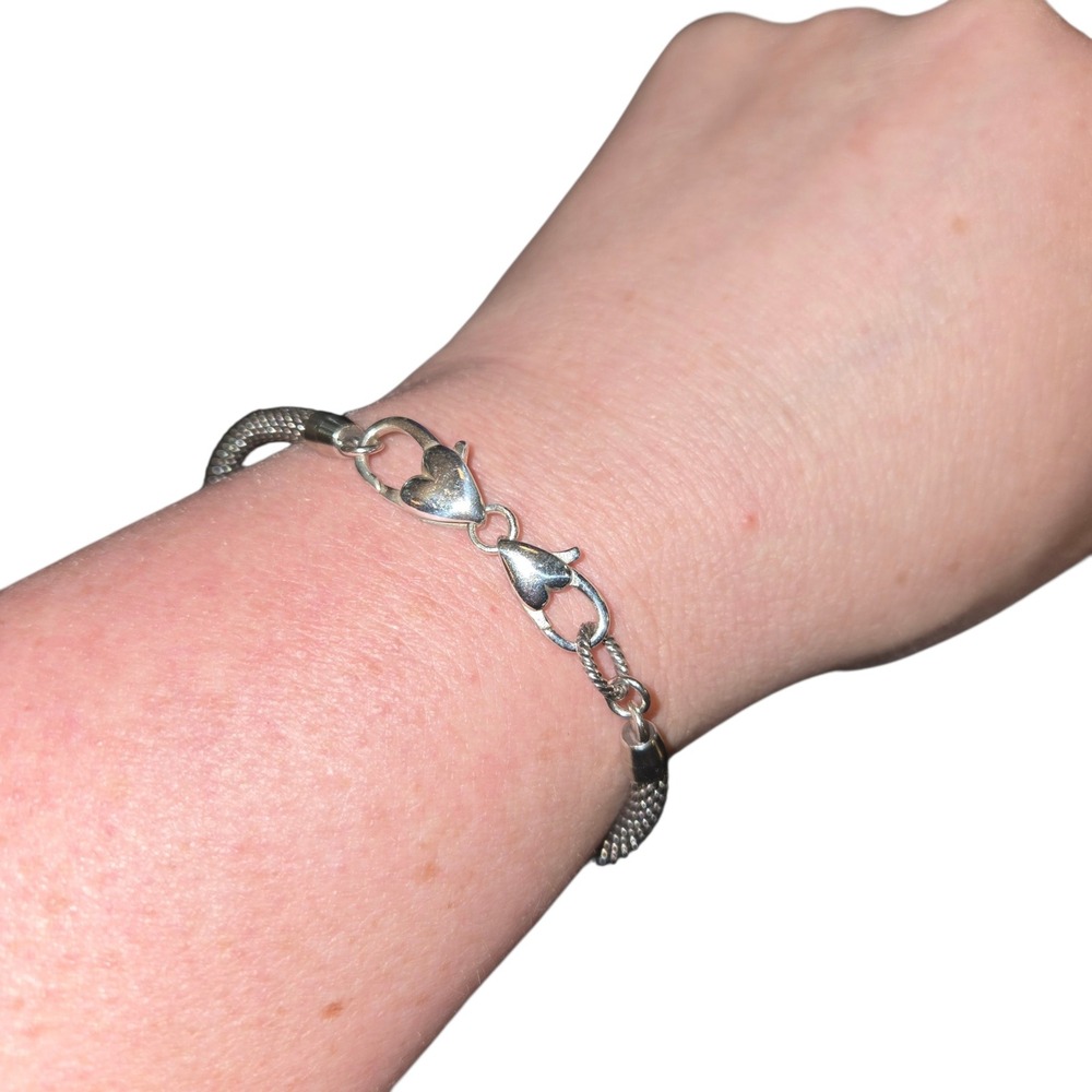 Brighton Beverly Glam Mesh Bracelet Womens 8.5" Silver Plated Heart Clasp Charm